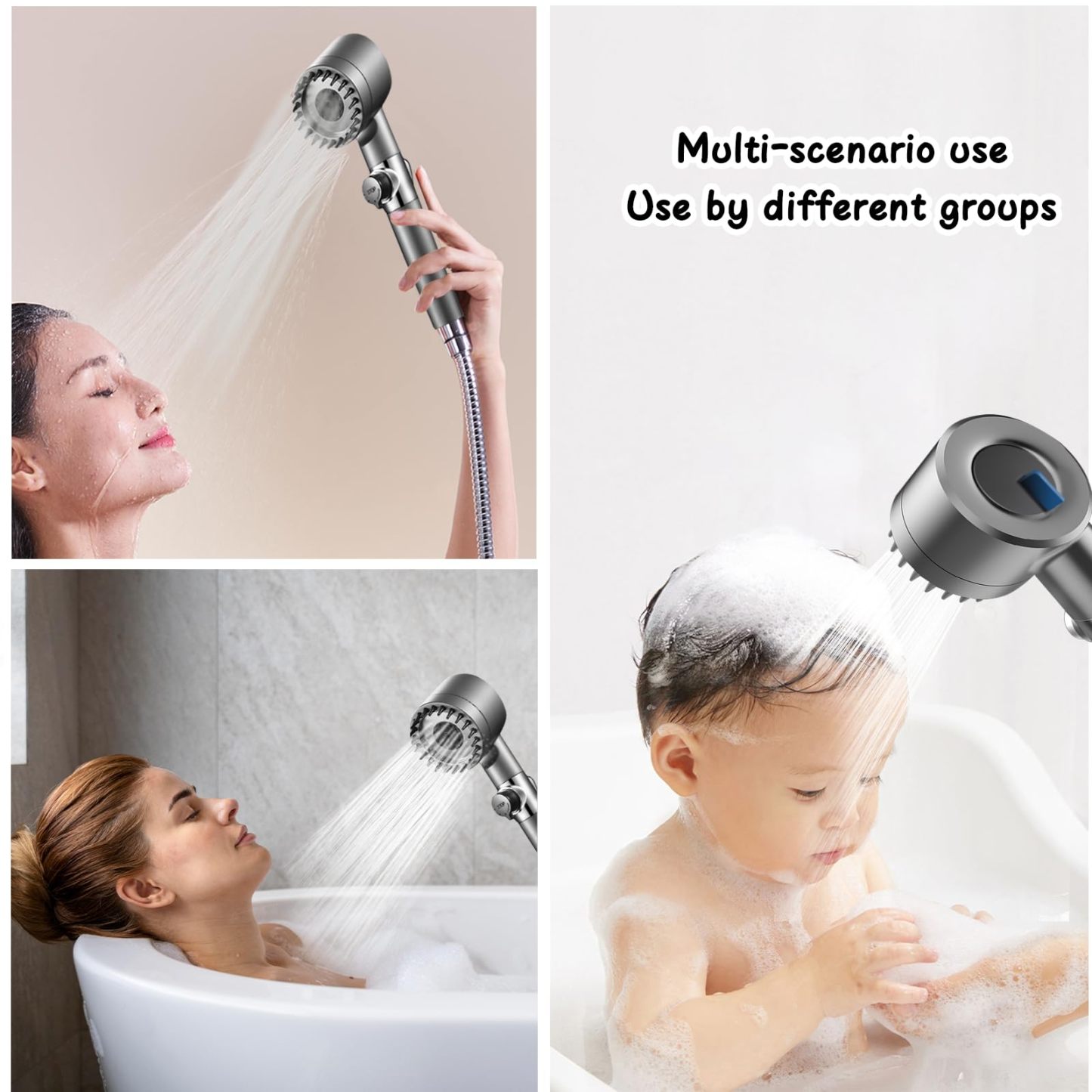 🚿💦Capete de duș puternice de înaltă presiune, cap de duș de mână cu filtre, cap de duș multifuncțional cu un singur buton, masaj german, masaj și frumusețea pielii, 4 moduri de pulverizare + 3 filtru