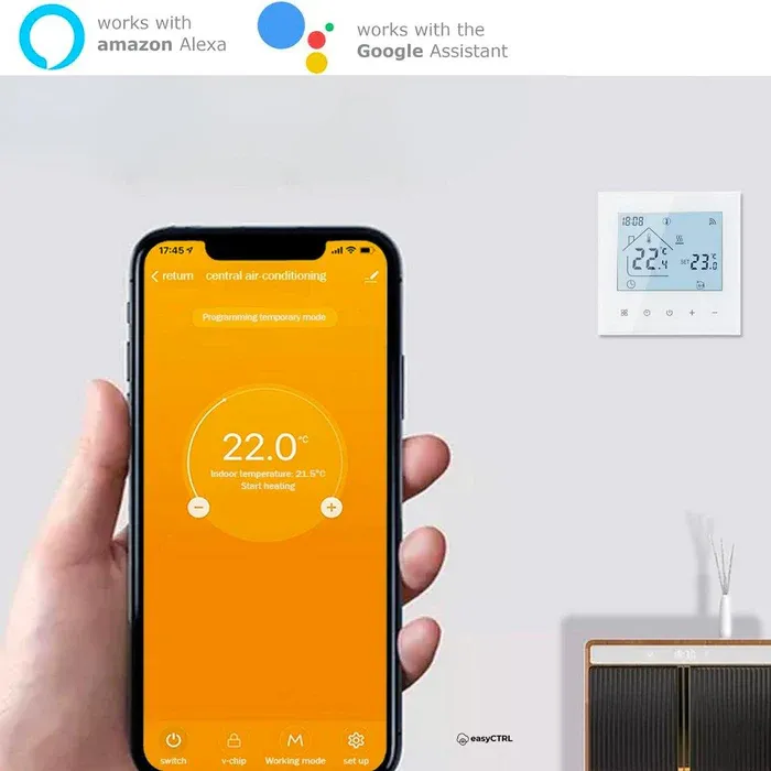 Termostat inteligent Wi-Fi pentru centrala termica, Smart Life / Tuya APP, Control vocal, Alb, easyCTRL®