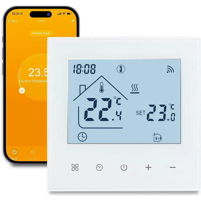 Termostat inteligent Wi-Fi pentru centrala termica, Smart Life / Tuya APP, Control vocal, Alb, easyCTRL®