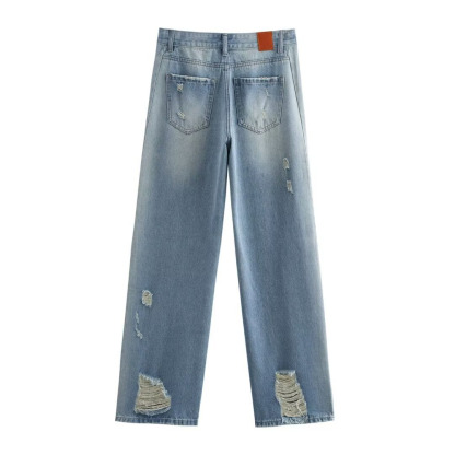 Women's casual ripped straight jeans