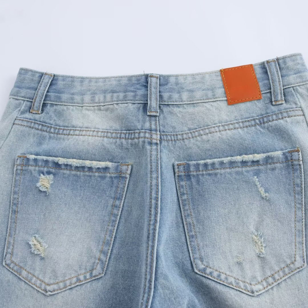 Women's casual ripped straight jeans