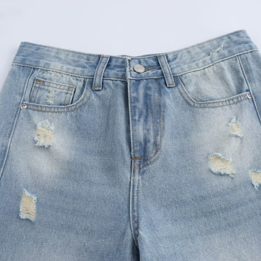 Women's casual ripped straight jeans