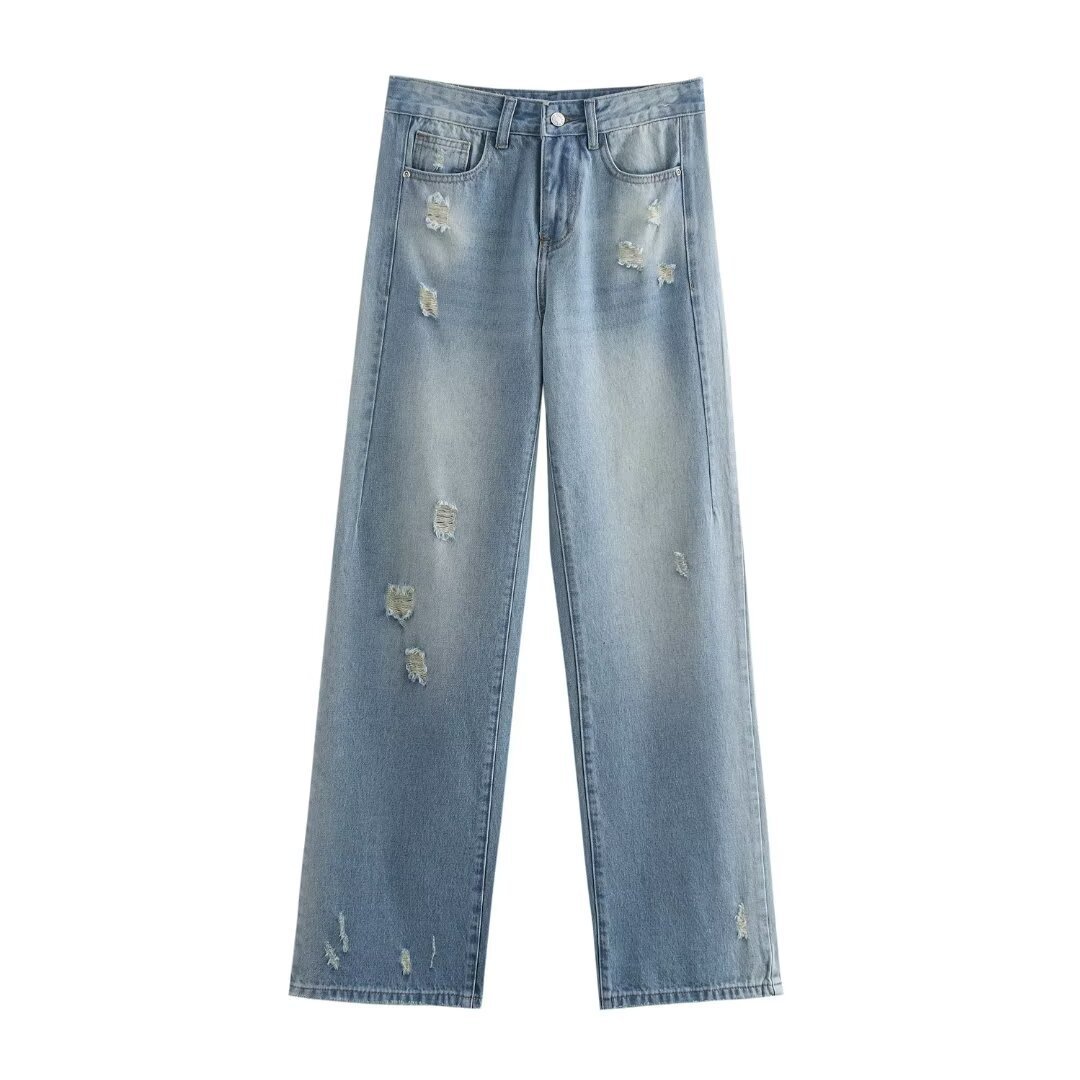 Women's casual ripped straight jeans