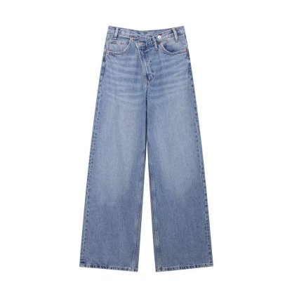 Women's Double Breasted High Rise Wide Leg Jeans