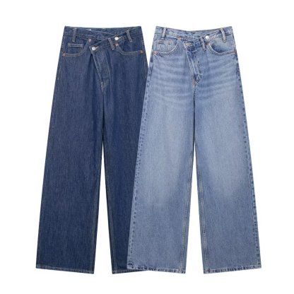 Women's Double Breasted High Rise Wide Leg Jeans