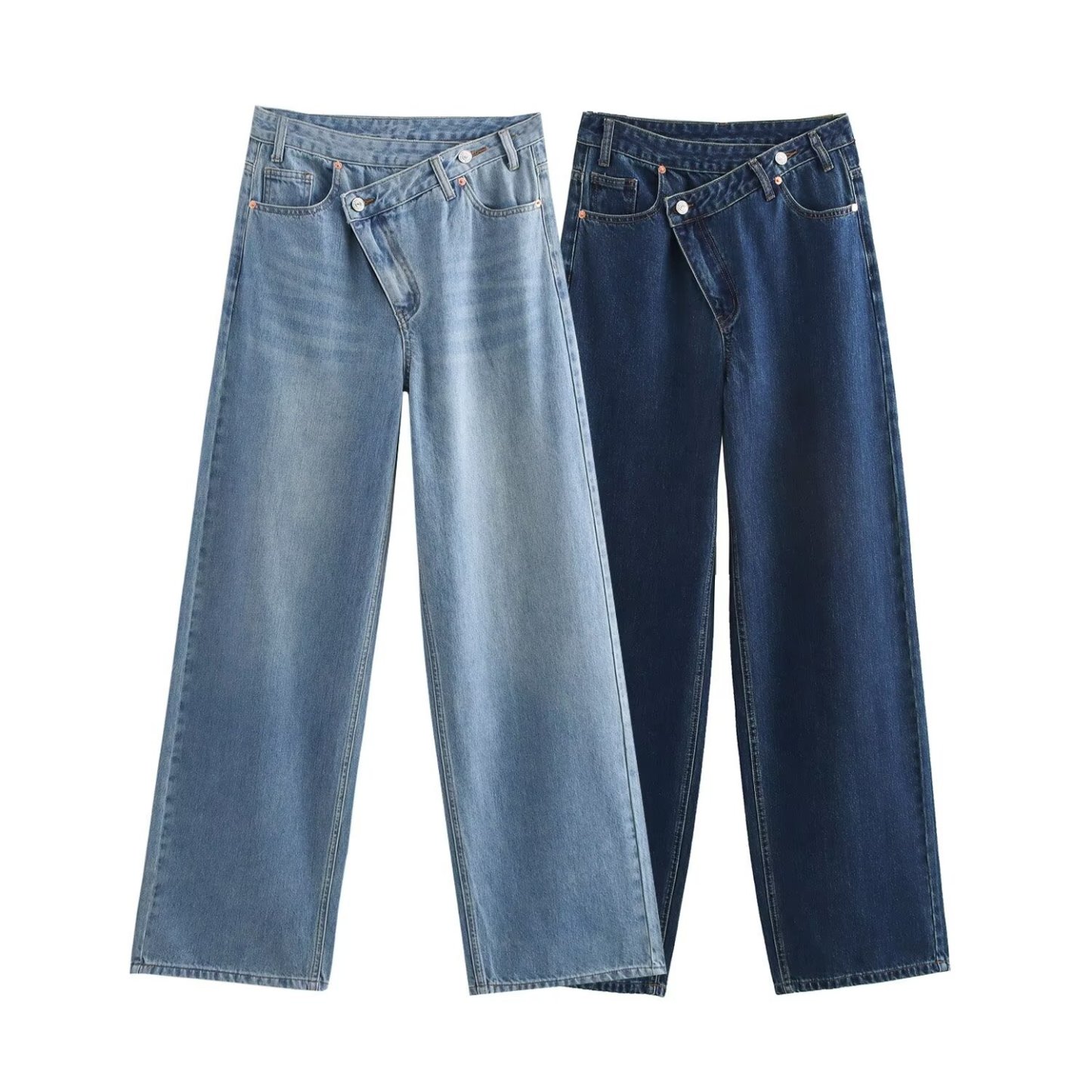 Women's Fashion Double-Breasted High-Rise Wide-Leg Jeans