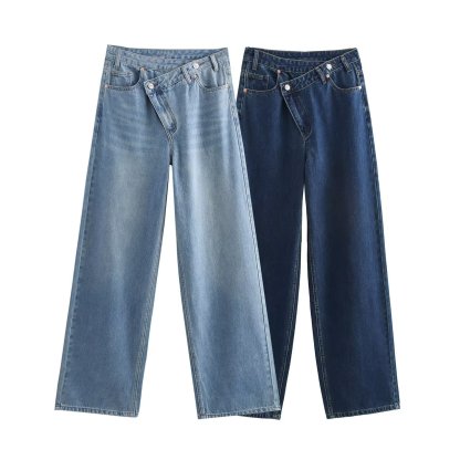 Women's Fashion Double-Breasted High-Rise Wide-Leg Jeans