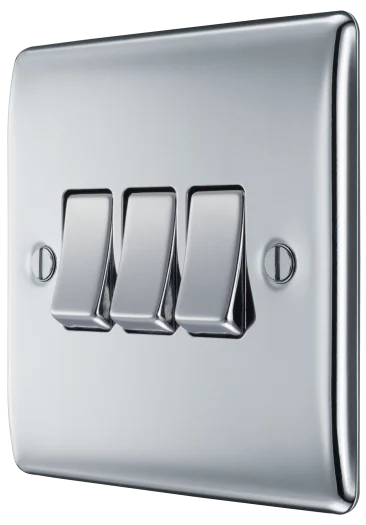 BG Nexus Metal 20Amp 16AX Triple 2 Way Switch Polished Chrome