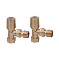 Scudo Radiator Valve, Angled, 15mm, Brushed Brass — Pair