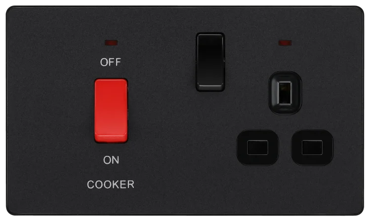 BG Evolve 45Amp Double Switch With 13Amp Socket Matt Black