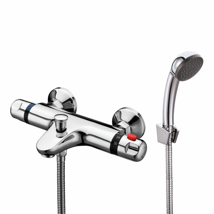 Scudo Wren Thermostatic Bath Shower Mixer, Chrome, Wall & Deck Mounted