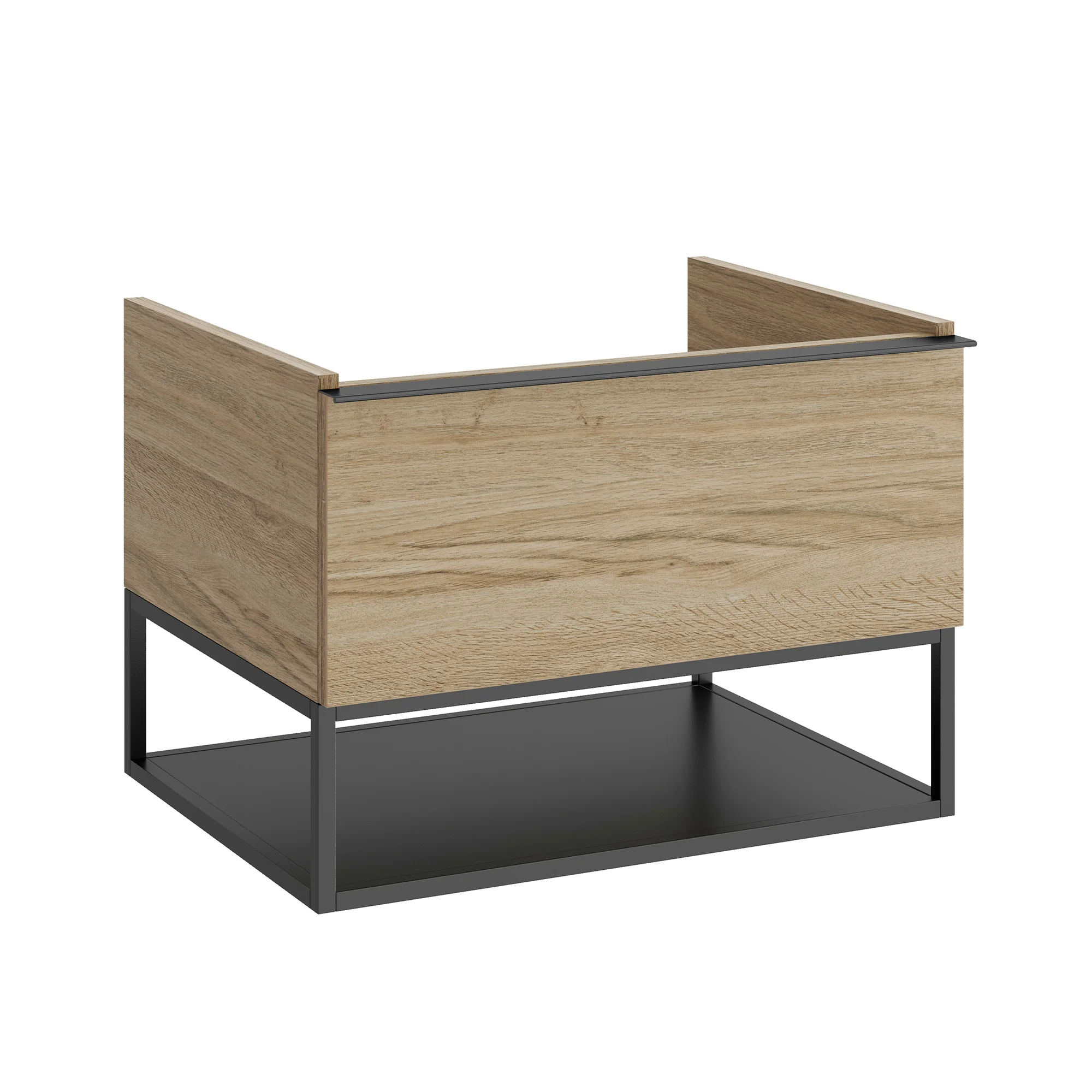 Aeon 85cm Washbasin Unit With Matt Black Framework & Shelf - Sherwood Oak