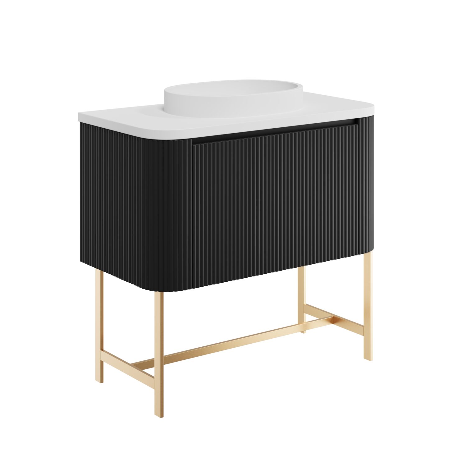 Linea Curve 900 Cabinet , Basin And Frame - Matt Black