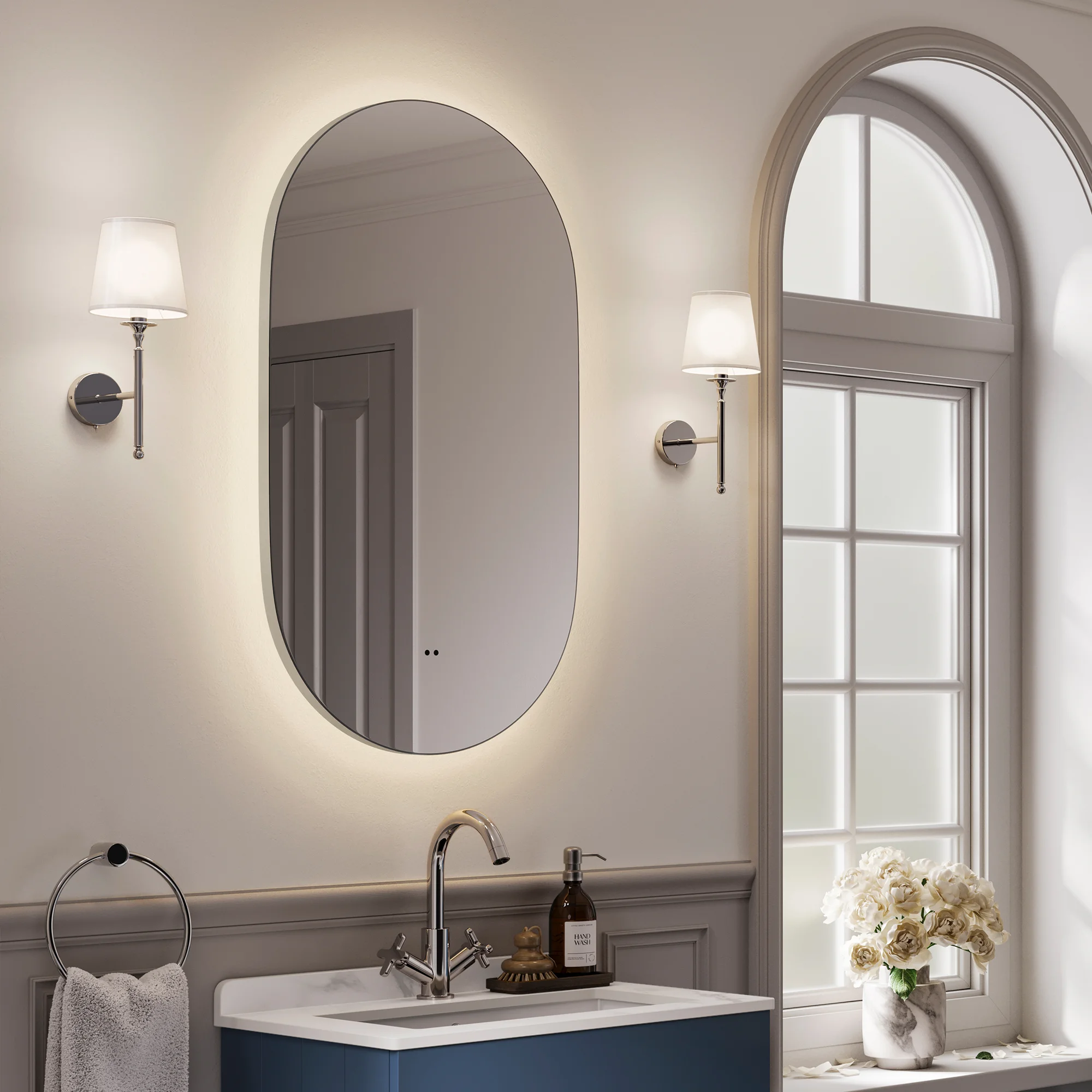 Arcane 50 Pill Illuminated Frame Bathroom Mirror - Chrome
