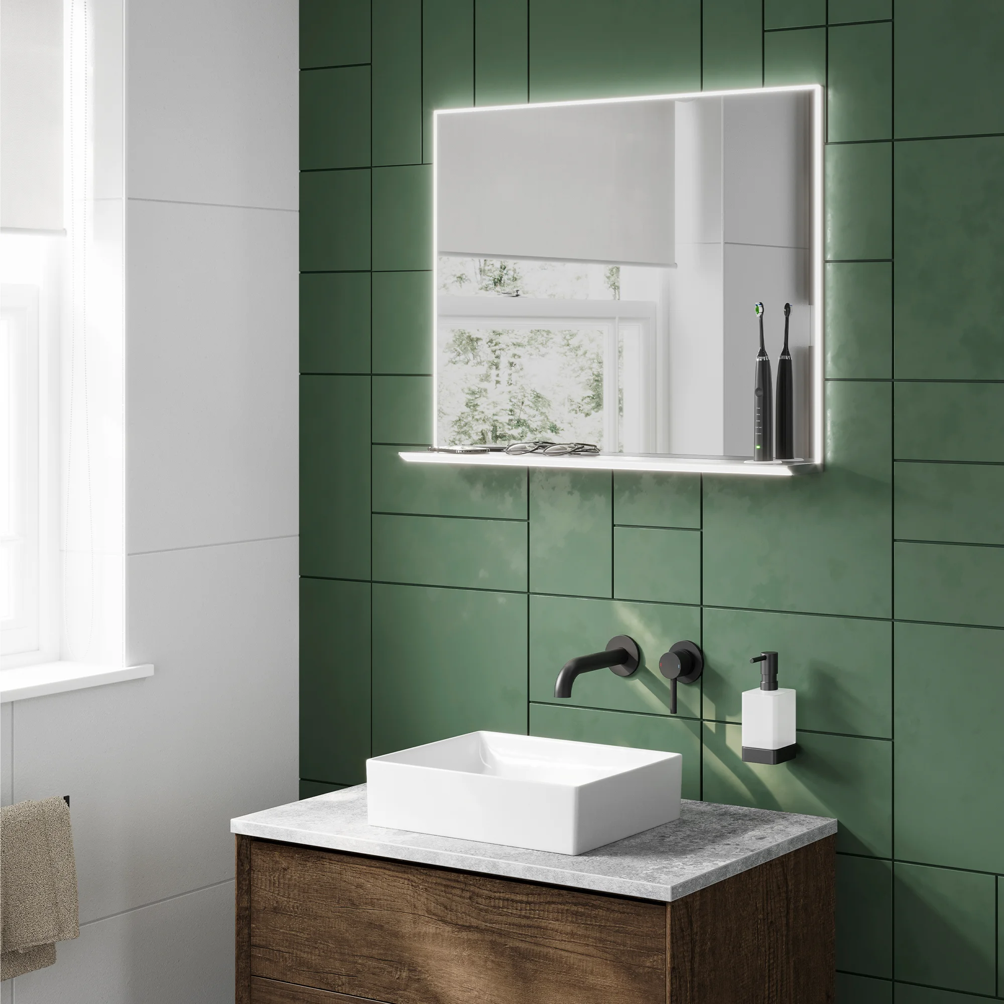 Platform Illuminated Bathroom Mirror – 60 cm Wall Mounted