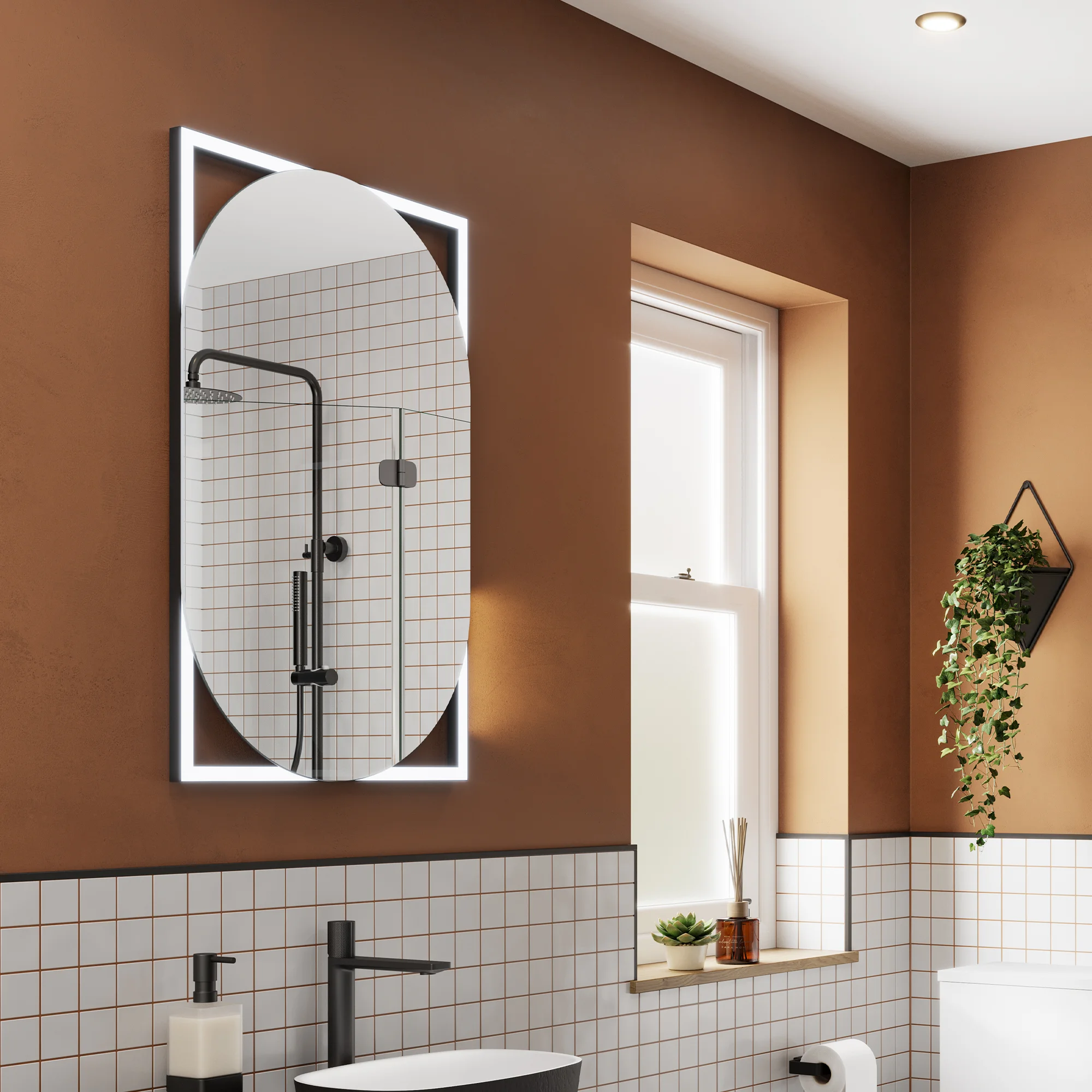 Rubin Black Round LED Illuminated Bathroom Mirror – 60 cm Wall Mounted