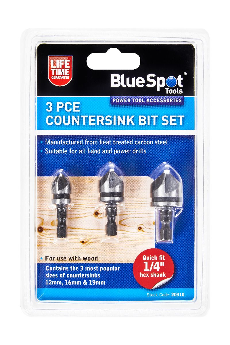 Blue Spot Tools 3 PCE 6mm (1/4") Hex Shank Countersink Bit Set