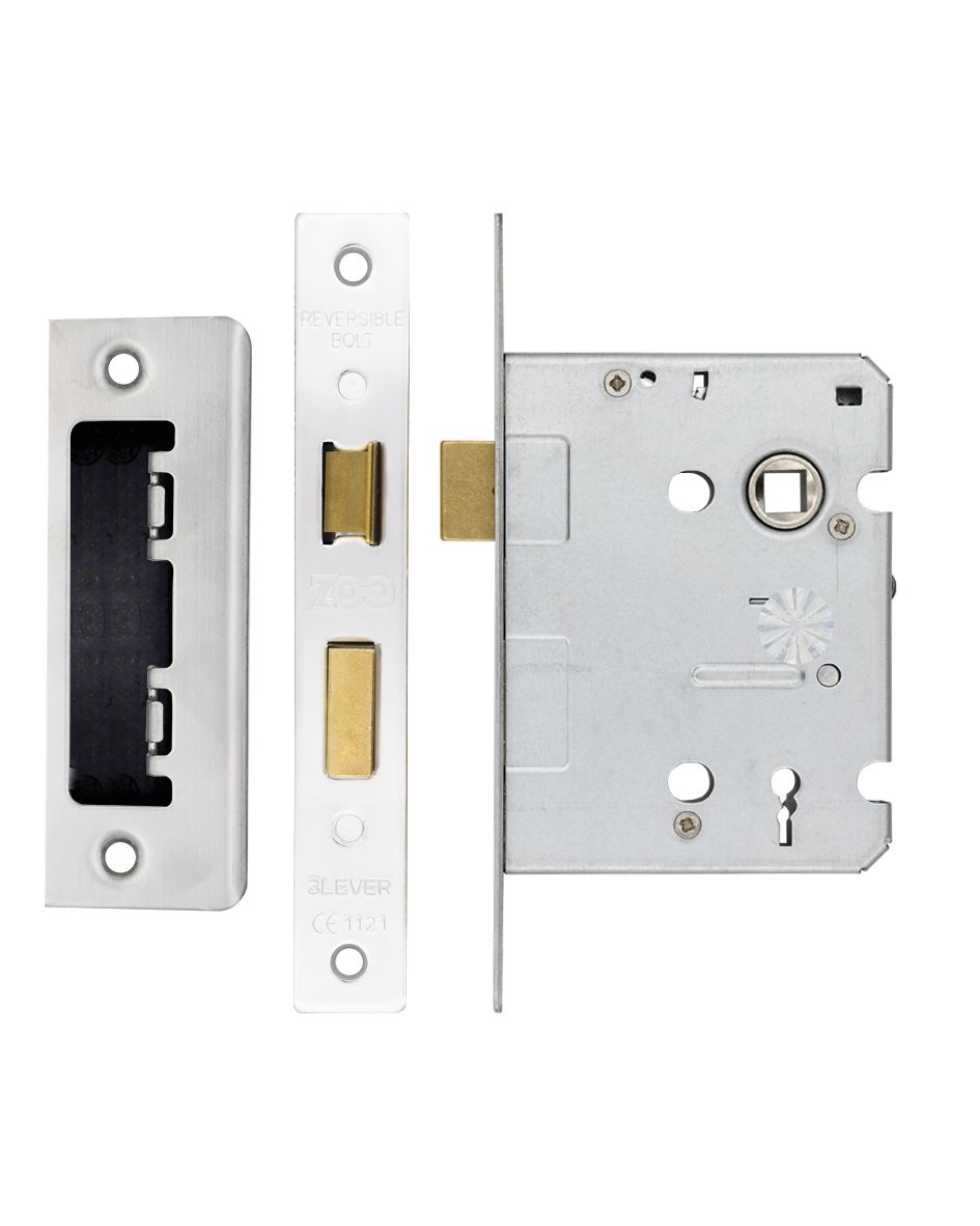 3 Lever Mortice Sashlock, 76mm - 57mm Centres, Square, Satin Stainless Steel Finish