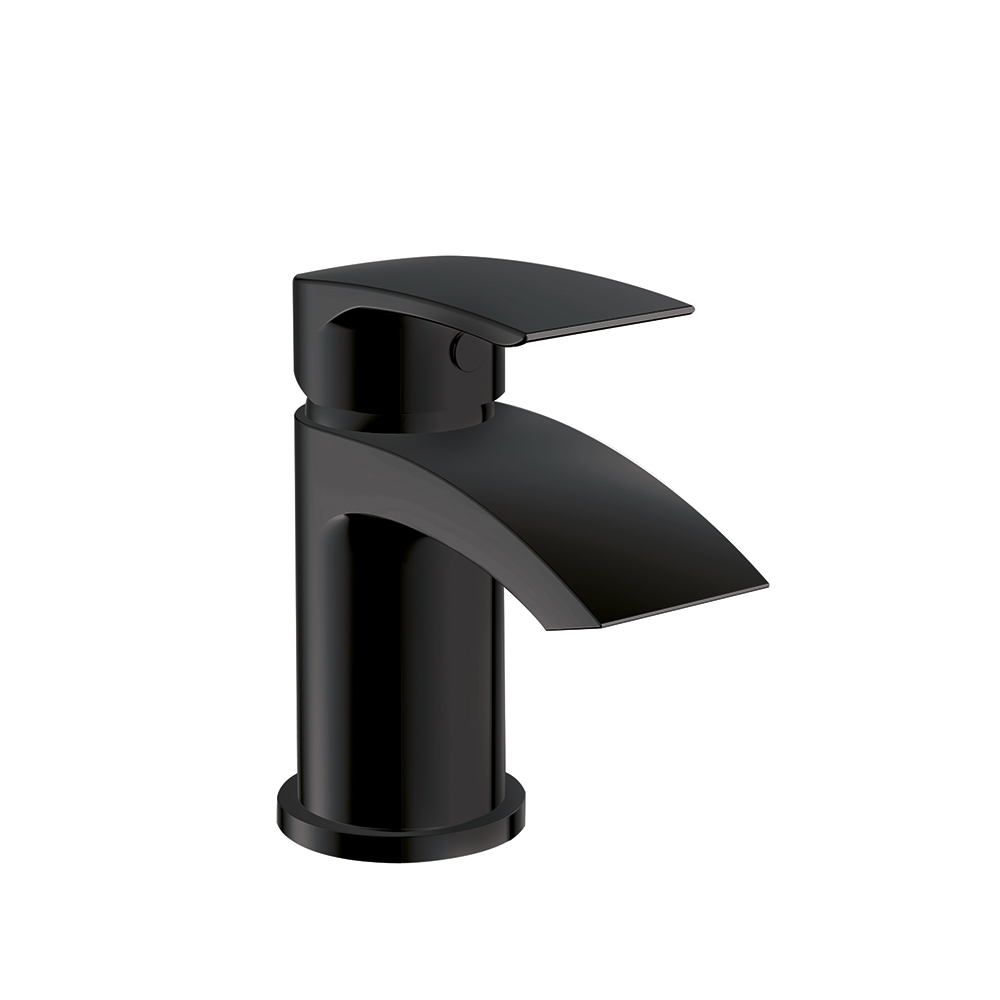 Belini Mini Mono Basin Mixer with Push Waste Black