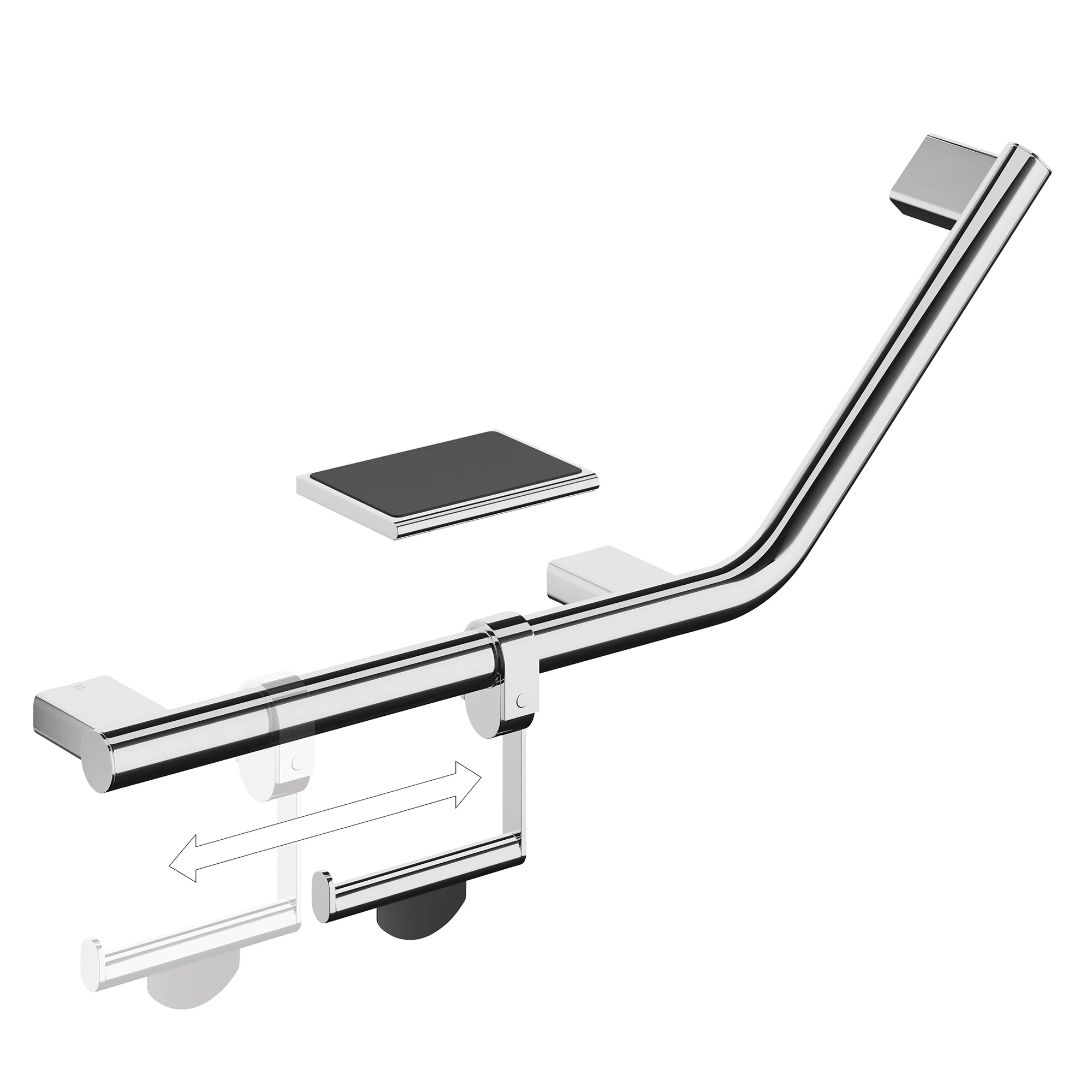 HIB Angled Grab Bar with Toilet Roll Holder and Shelf with Anti-Slip Mat – Left Hand