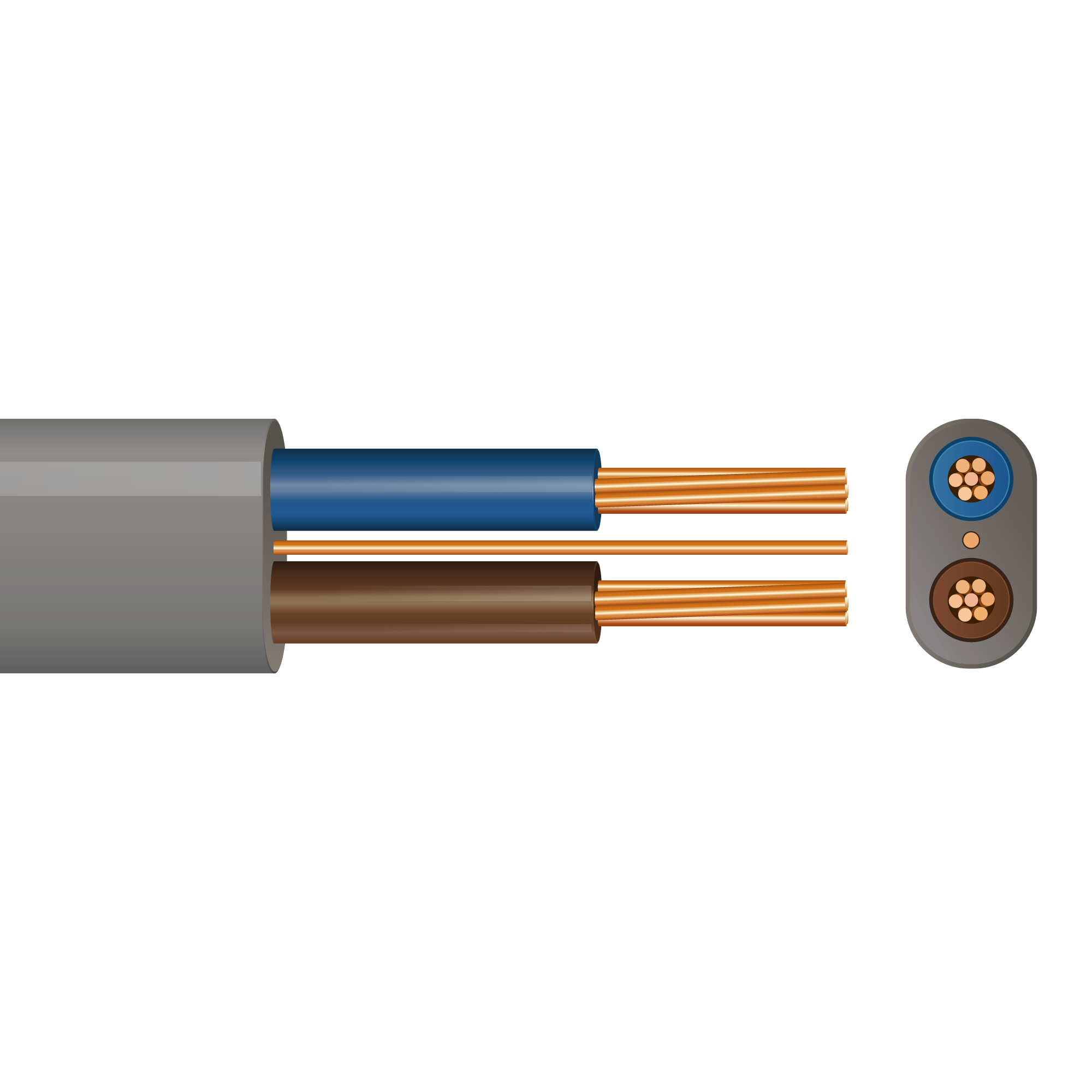 6242Y Twin & Earth (Grey with Brown, Blue) 1mm² x 25m
