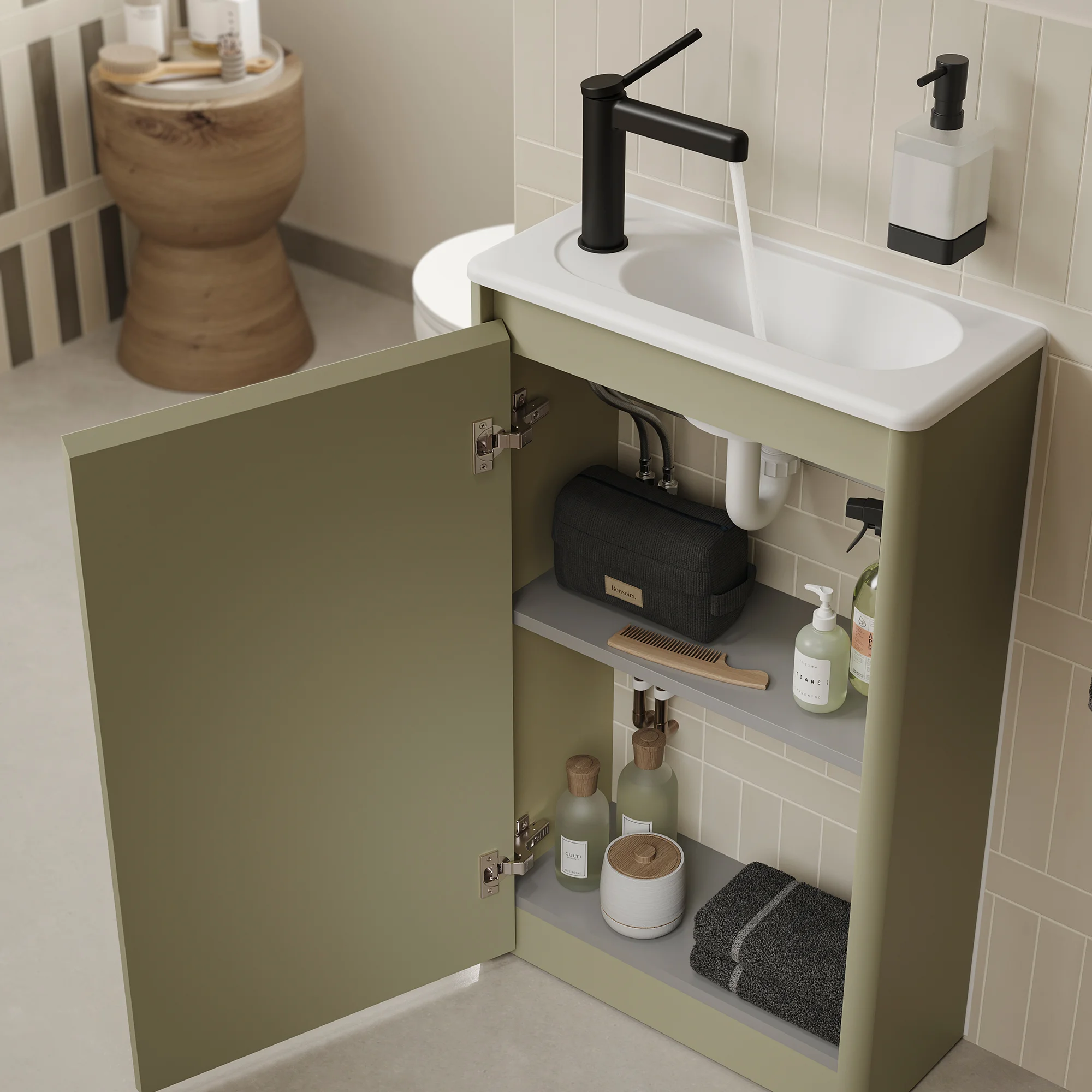 Adorn 50cm Floor Standing Cloakroom Unit - Olive