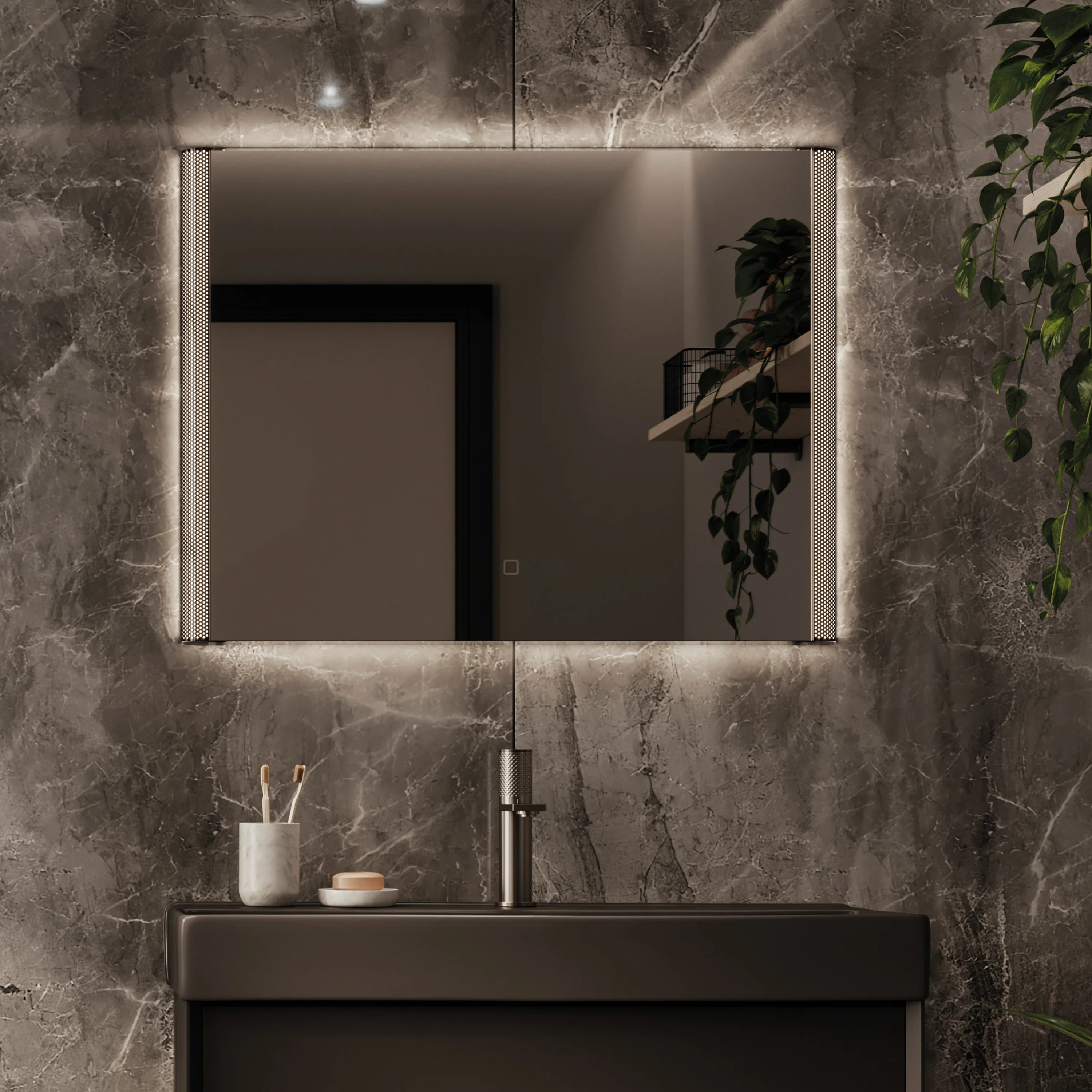 Bastille Black Chrome Rectangular LED Illuminated Bathroom Mirror – 60 × 80 cm Wall Mounted