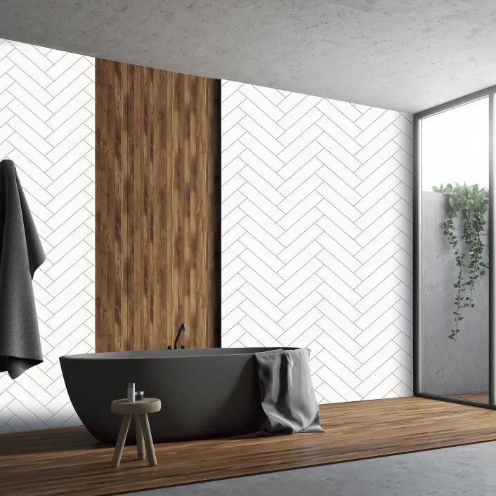 Golita Modern Chevron White PVC Wall Panel, 250x2600mm | C12