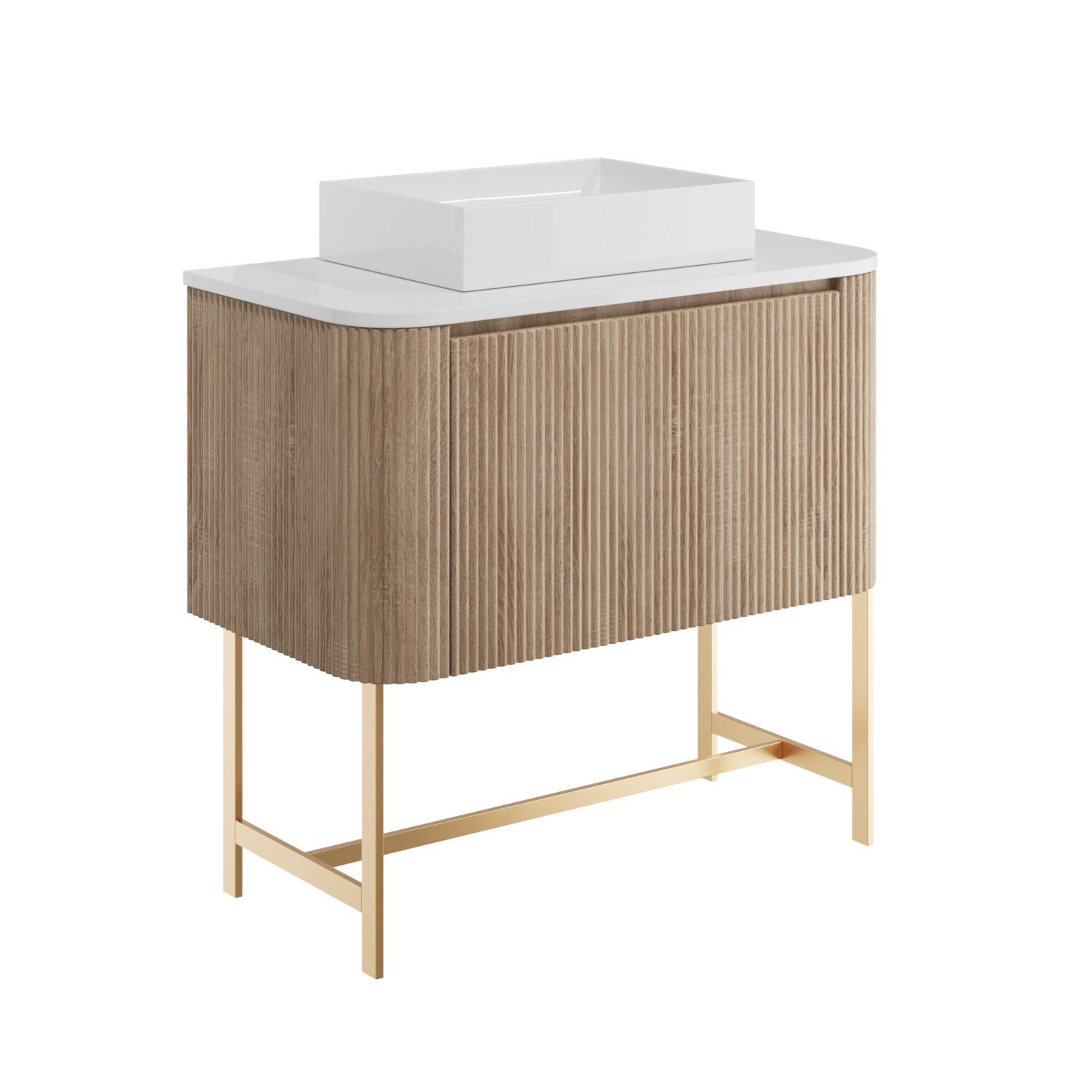 Linea Curve 900 Cabinet , Basin And Frame - Sonoma Oak