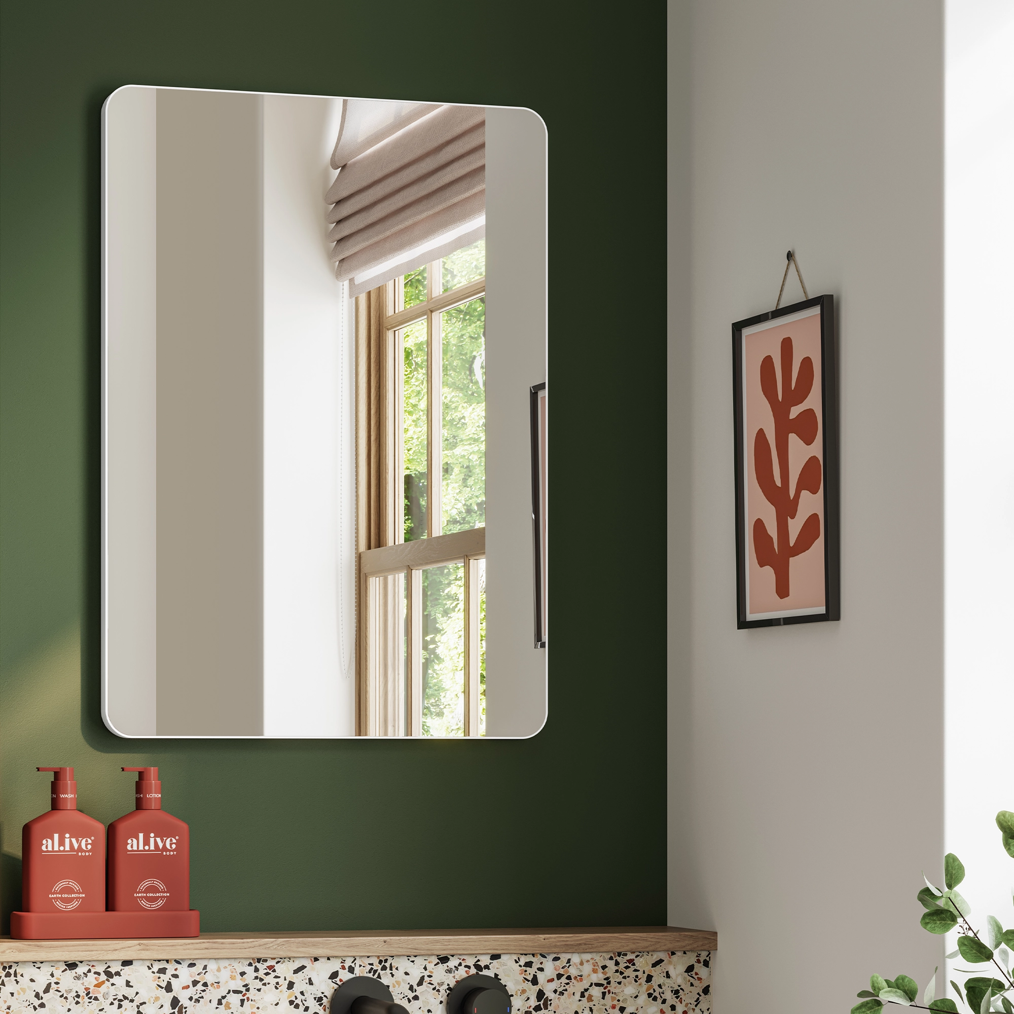 Trim Curve LED Illuminated Bathroom Mirror – 50 cm Matt White Frame Wall Mounted