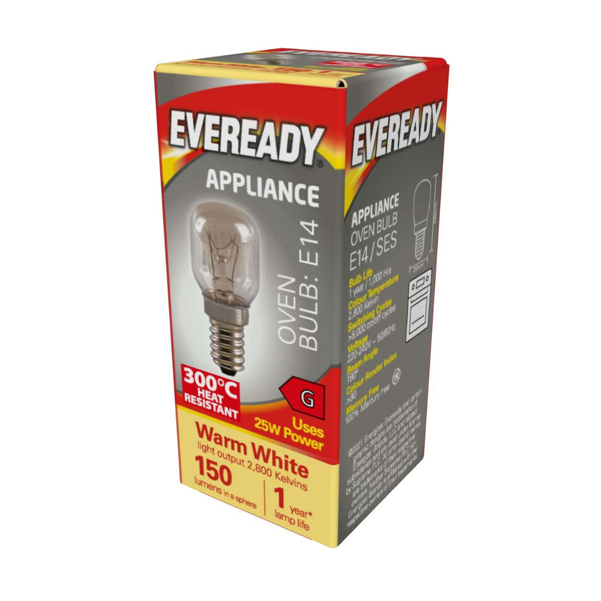 Eveready Oven Lamp E14 (SES) 150lm 25W 2,800K (Warm White)