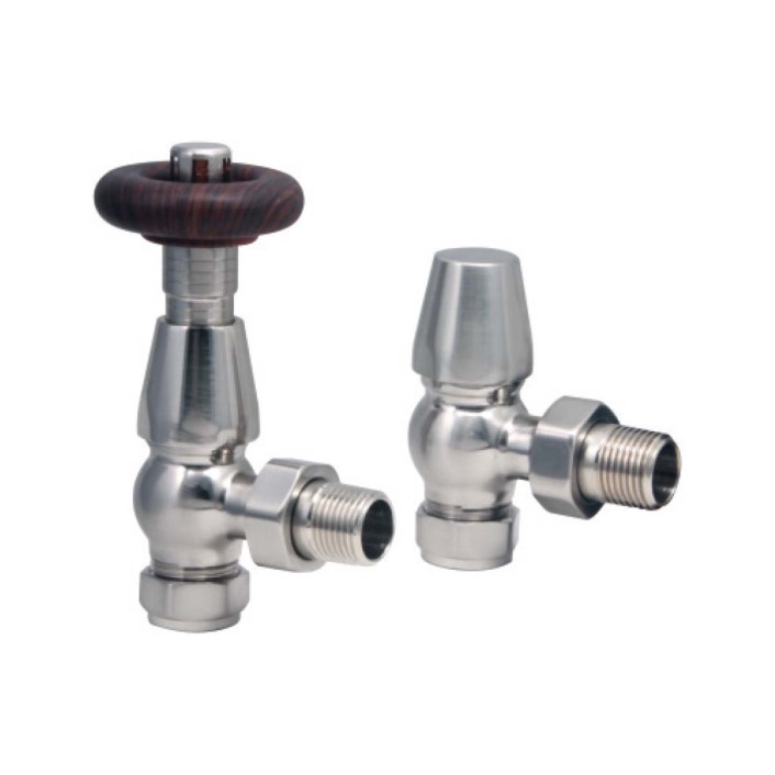 Scudo Radiator Valve, Angled, Satin Nickel — Pair