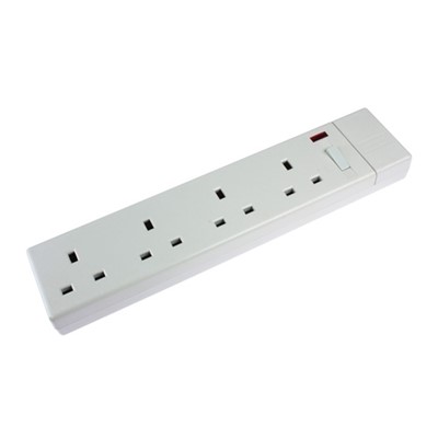 4 Gang Extension Block Fused 13Amp + Neon