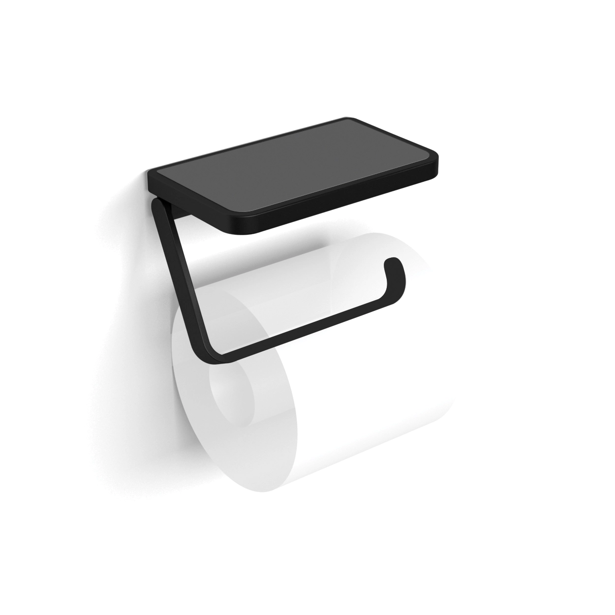 Atto (Black) Toilet Roll Holder with Shelf & Anti-Slip Mat