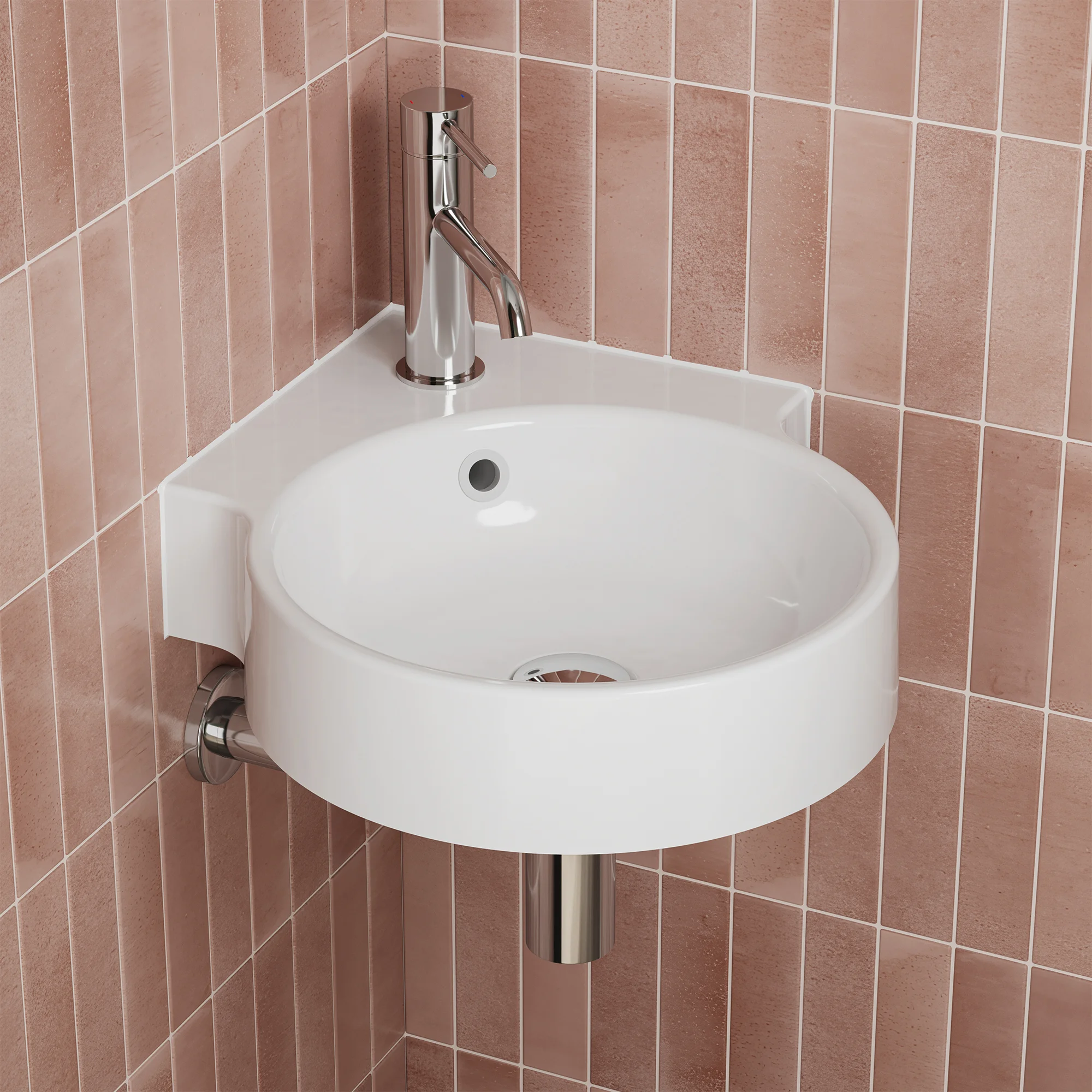 Cerys 40cm Mineral Marble Corner Basin Gloss White