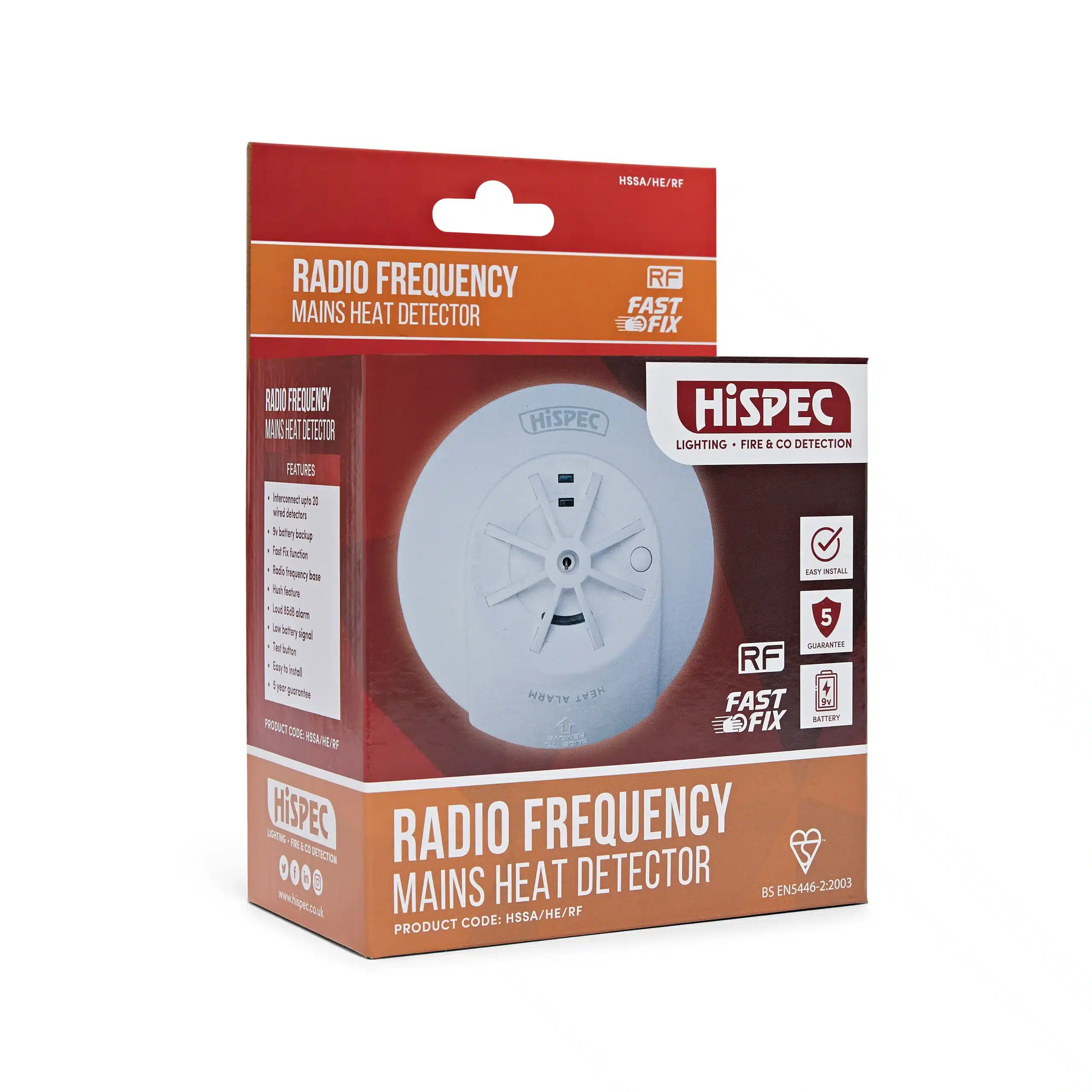 Hispec Mains Heat Alarm - 9v Battery Back-up