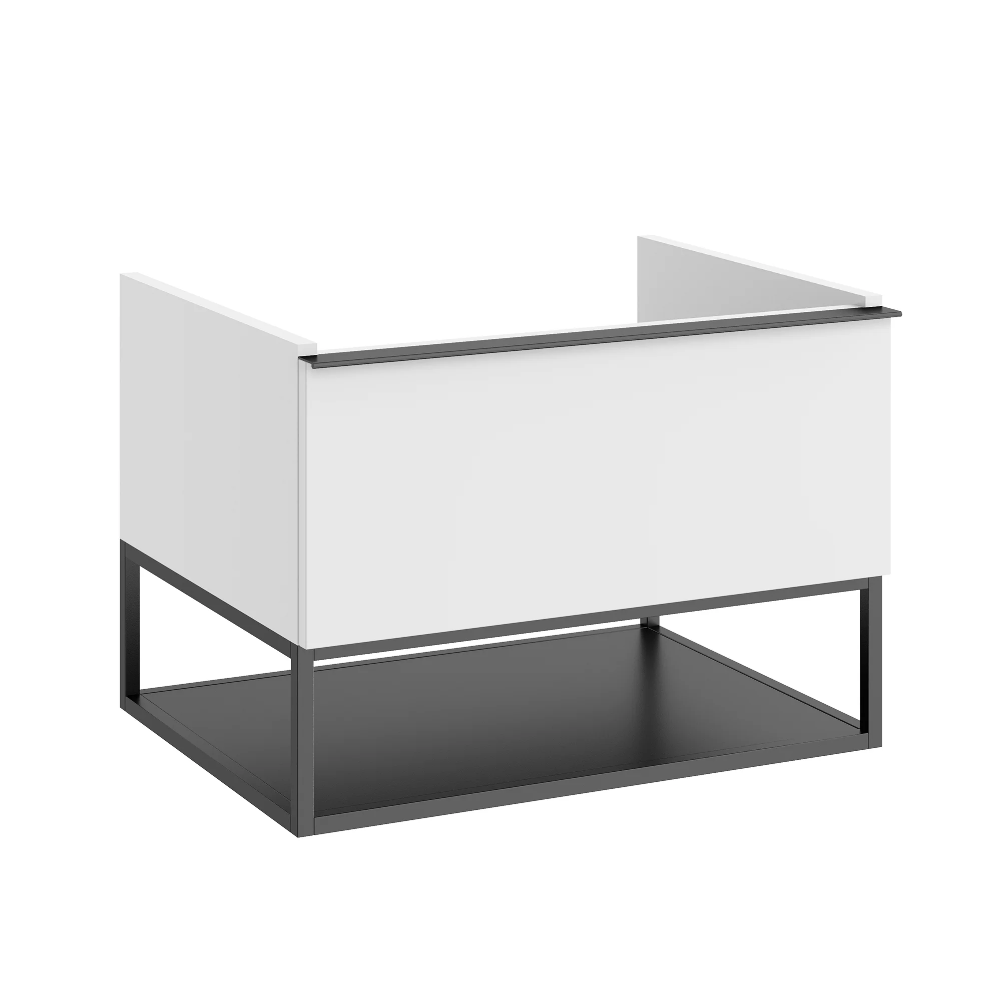 Aeon 60cm Washbasin Unit With Matt Black Framework & Shelf - Gloss White