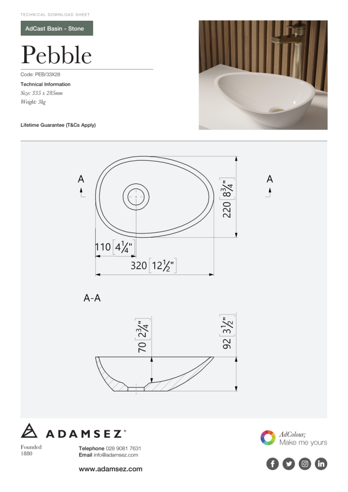 GS-peb-33x28 Pebble Stone Wash Basin 335 x 285mm
