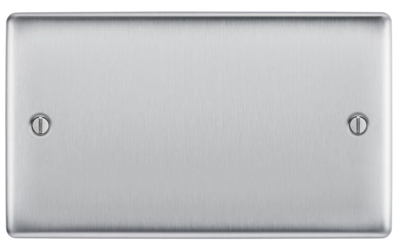 BG Nexus Metal Double Blank Plate Brushed Steel