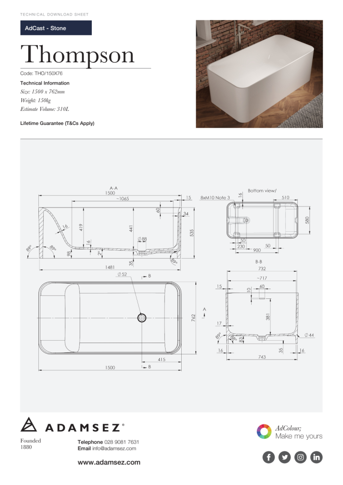 GS-tho-150x76 Thompson Freestanding Stone Bath 1500 x 762mm