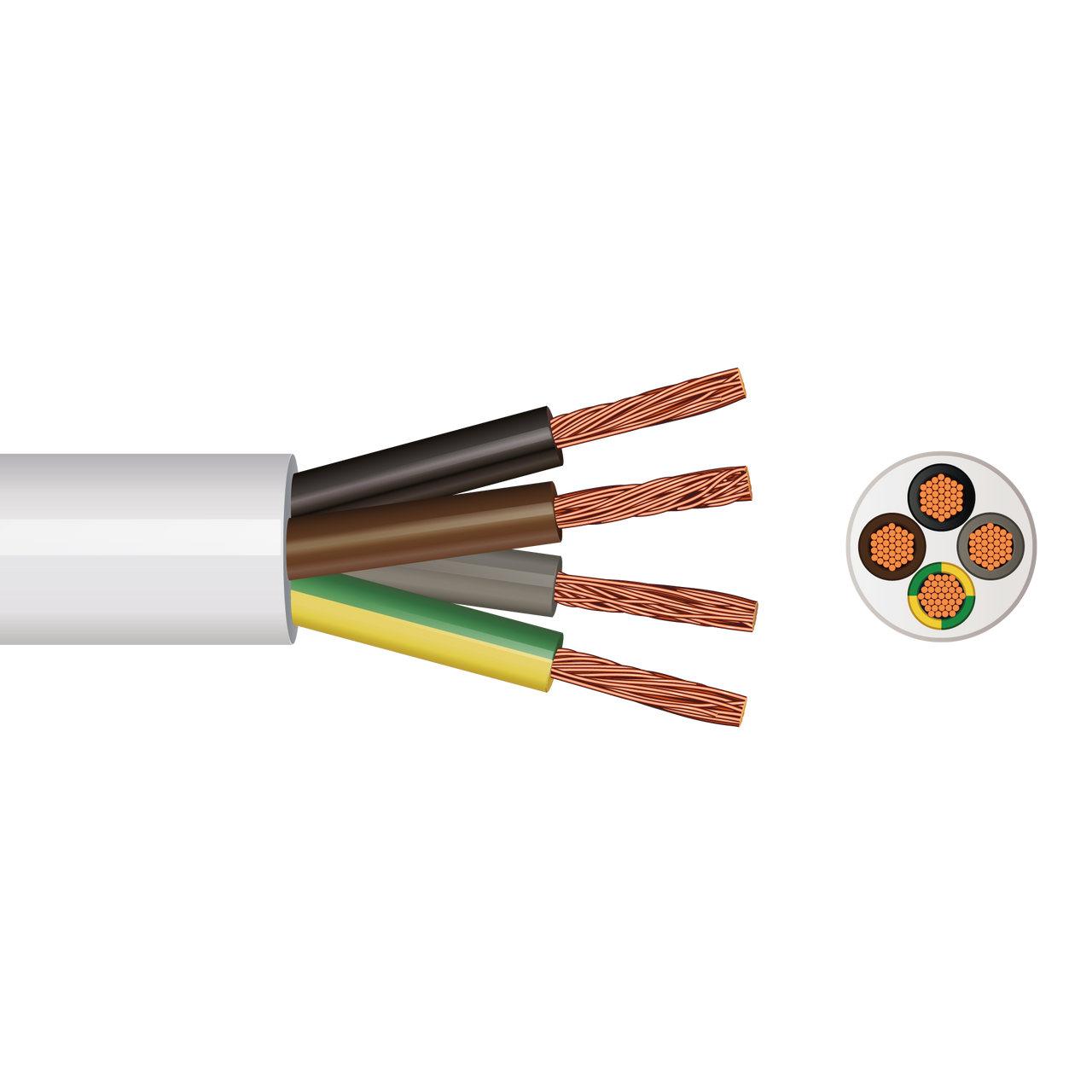 3184Y 4 Core Round Flex (White with Brown, Black, Grey, Green/Yellow) 1mm² x 100m