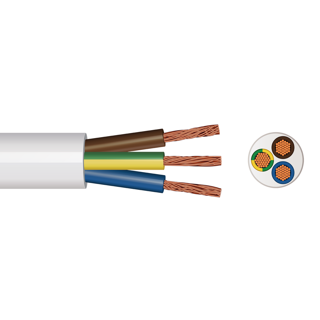 3183Y 3 Core Round Flex (White with Brown, Blue, Green/Yellow) 2.5mm² x 100m