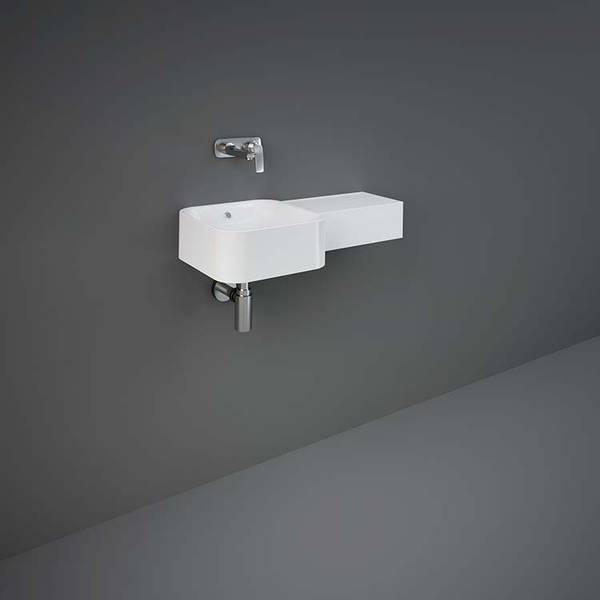 Rak-Petit Wall Hung Squared Wash Basin 77 Cm Right Ledge - W/O Tap Hole