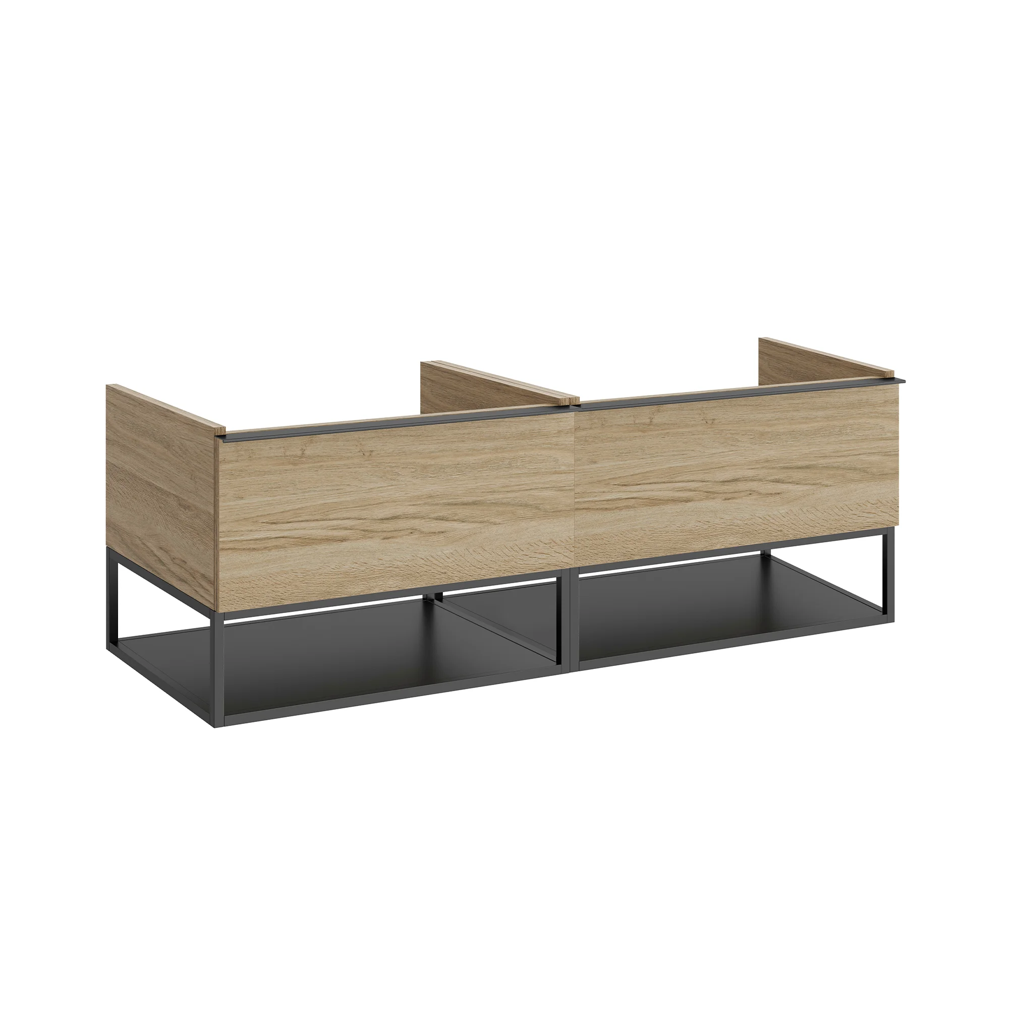 Aeon 120cm Washbasin Unit With Matt Black Framework & Shelf - Sherwood Oak