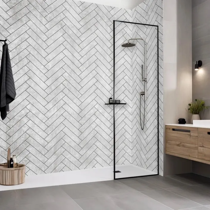 Golita Modern Chevron Grey PVC Wall Panel, 250x2600mm | C15
