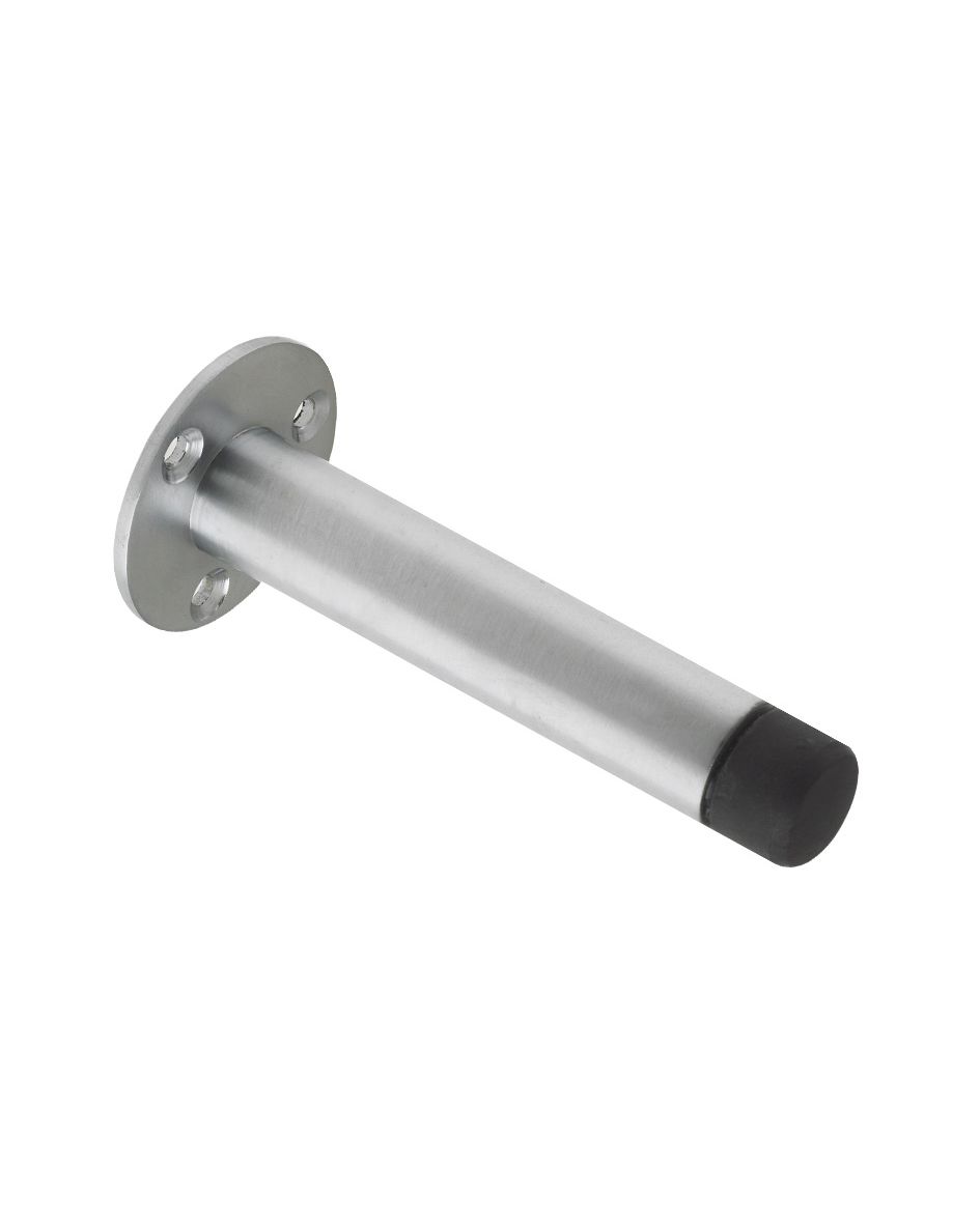 Door Stop - Cylinder with Rose  90mm - Face Fix Satin Chrome