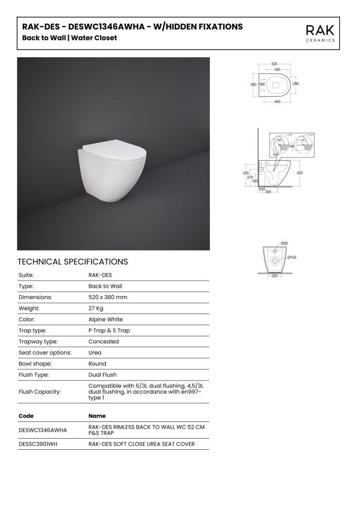 RAK-Des Back to Wall Pan