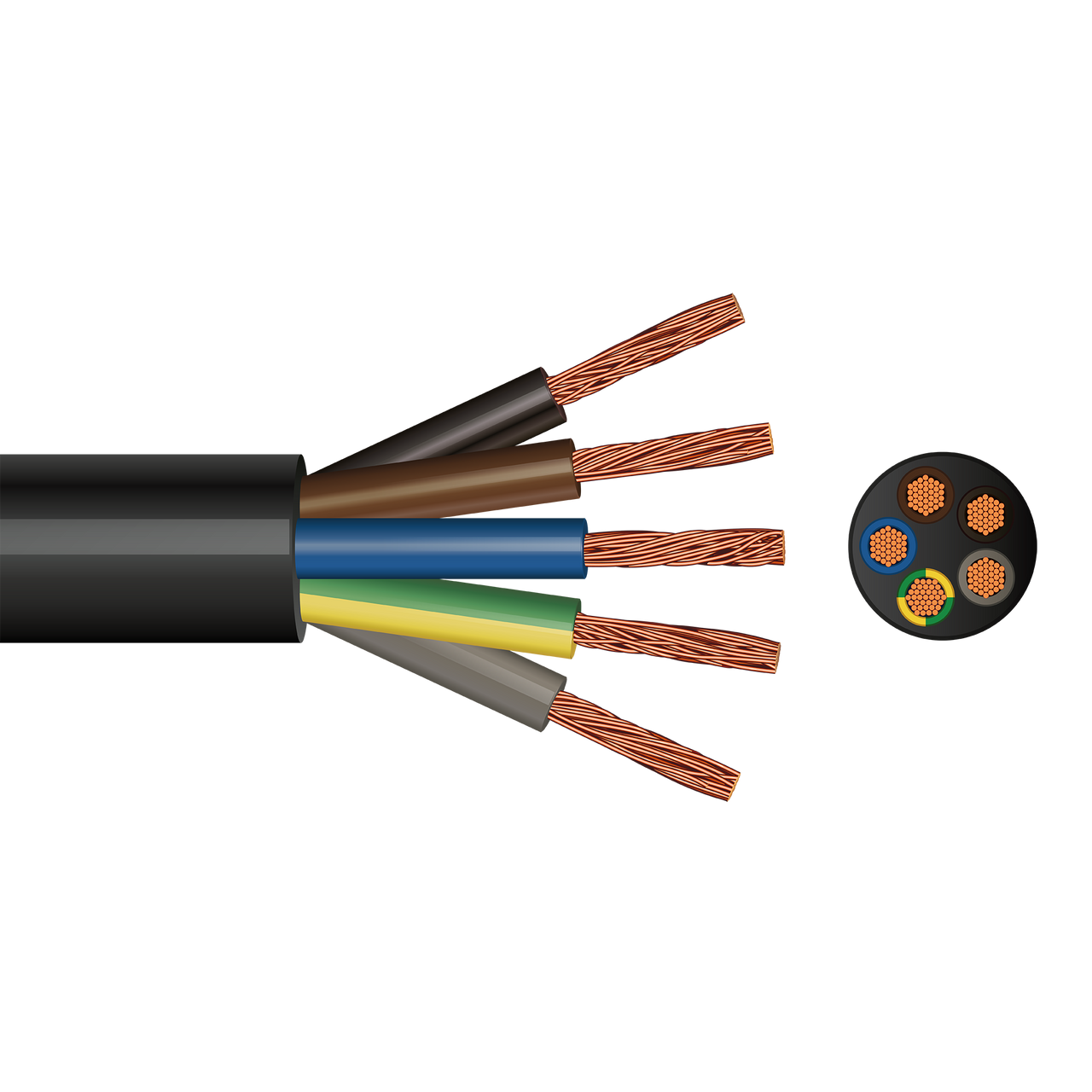 3185Y 5 Core Round Flex (Black with Brown, Black, Grey, Blue, Green/Yellow) 1mm² x 100m