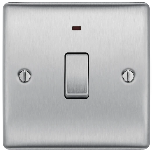 BG Nexus Metal 20Amp Double pole Switch With Power LED Indicator Brushed Steel