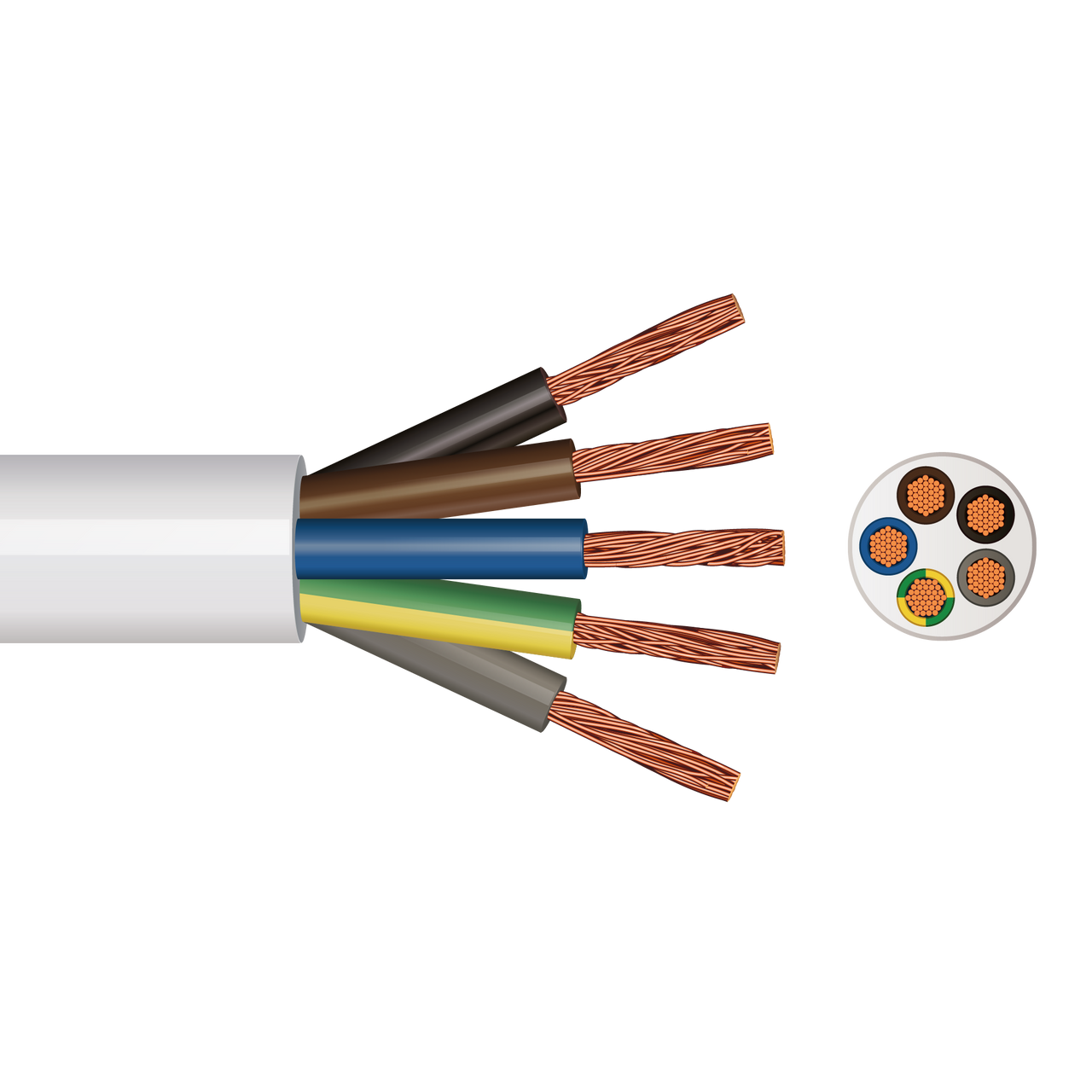 3185Y 5 Core Round Flex (White with Brown, Black, Grey, Blue, Green/Yellow) 1mm² x 100m